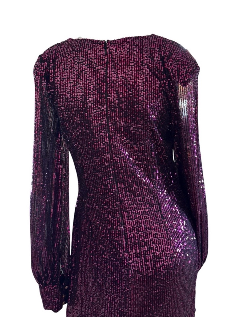 Mac Duggal Plum Sequin Midi Dress with V-Neck - Picture 3 of 7